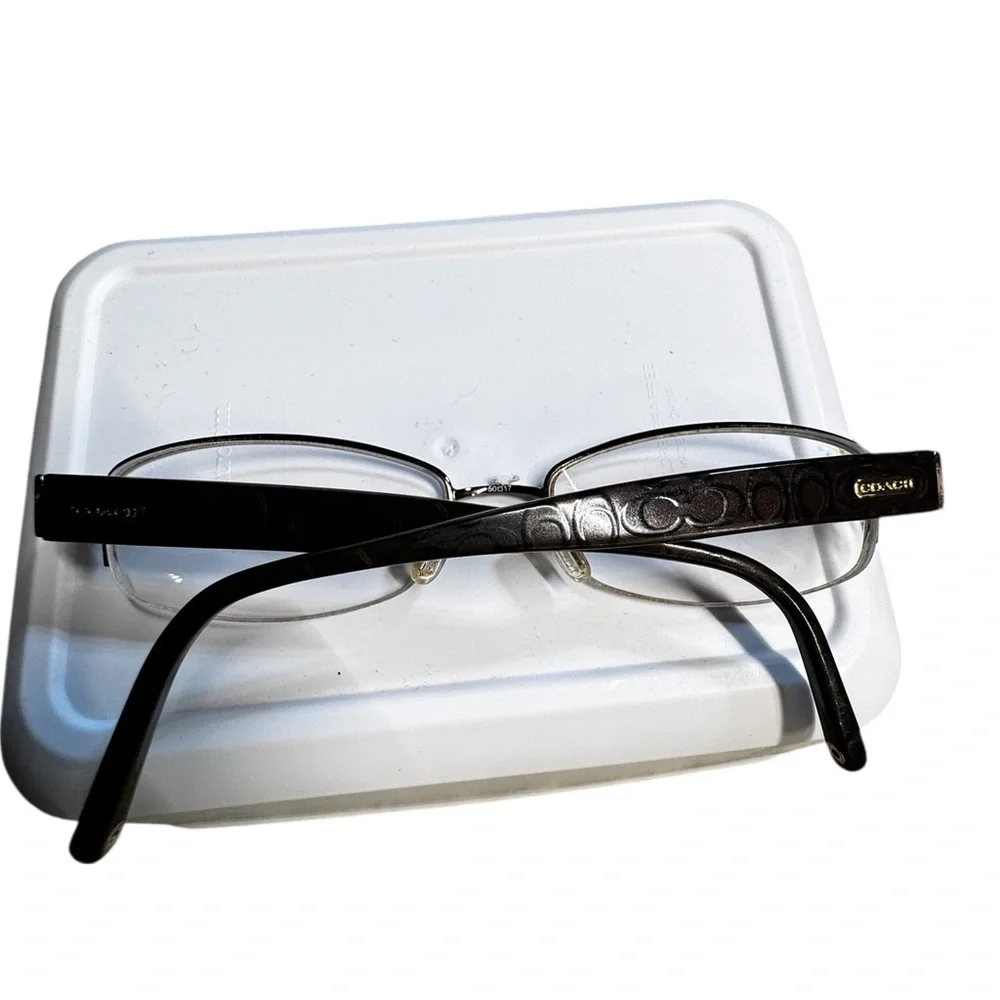 Coach Black and Gold Eyeglasses with white rectangular Logo C Case